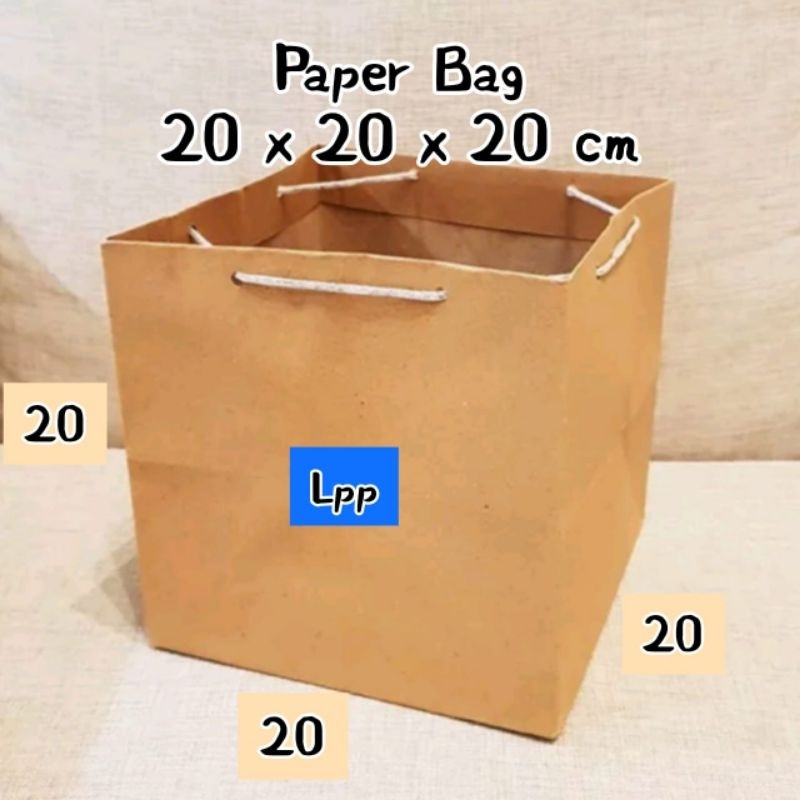 

Paper Bag / Tas Kantong Kertas Kraft Coklat Polos Kotak - 20 x 20 x 20 cm