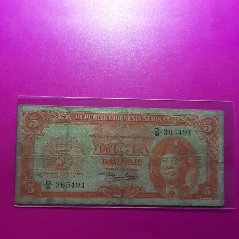 uang kuno 5 rupiah RIS 1950