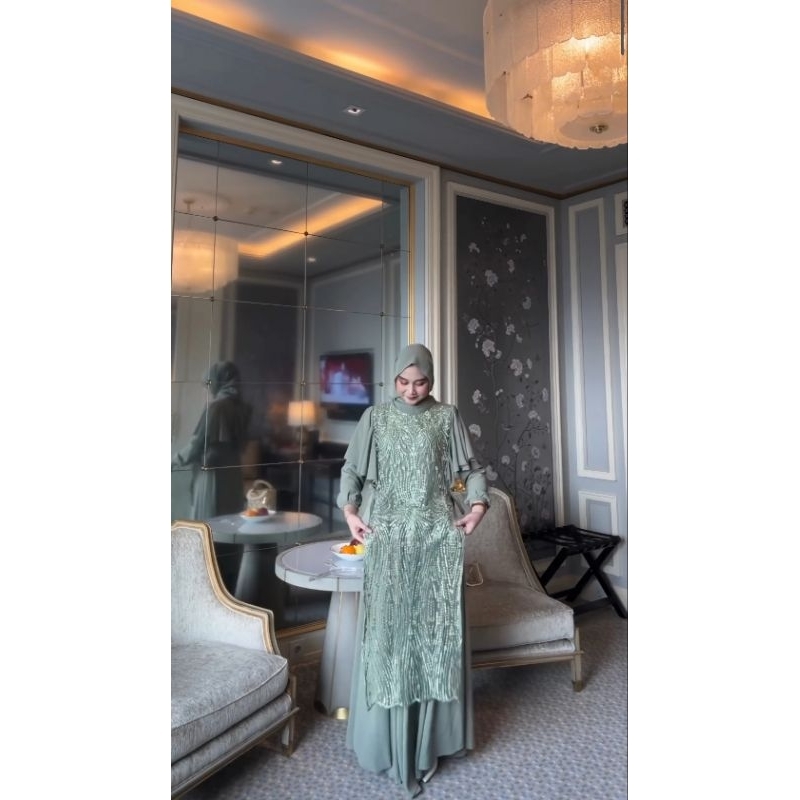 DRESS PESTA MEWAH SERAGAM KONDANGAN/LADY DRESS SET OUTER BRUKAT/GAMIS NAMIRA CERUTY BABYDOLL FAR MOSLEMSTORE