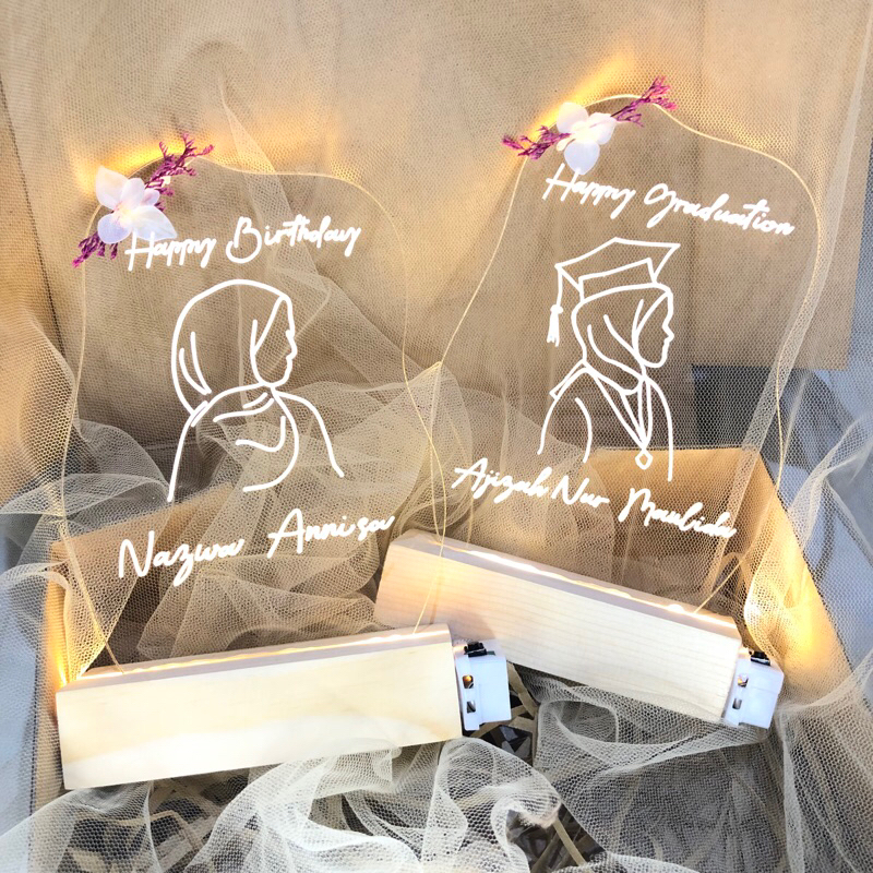 

ACRYLIC LED CUSTOM KADO ULANGTAHUN / WISUDA / WEDDING / dll