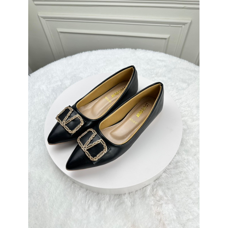 sepatu flat Agoes wanita Louisdear B141 bahan kulit Dove tapak anti slip