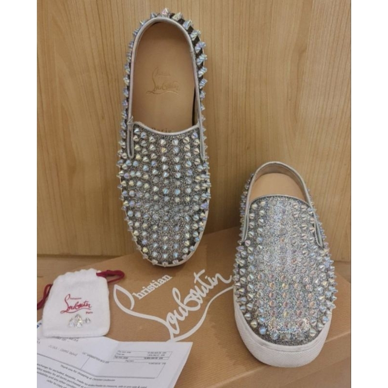 Sepatu Christian Louboutin Spike Roller Boat Silver Shoe size 8/37,5