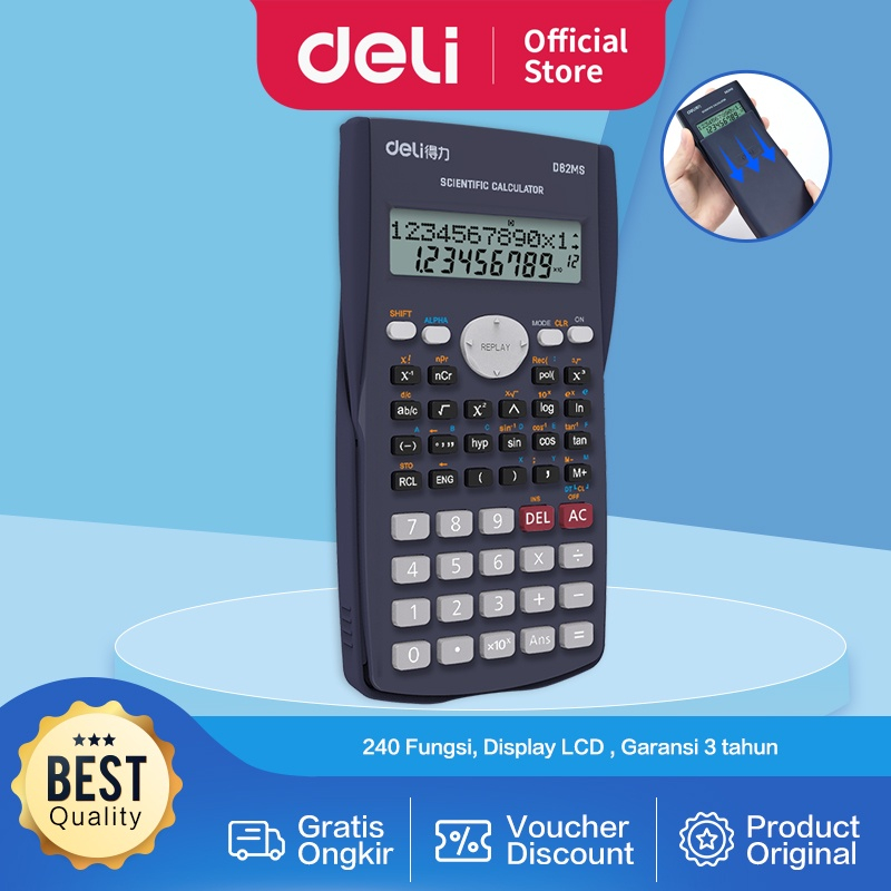 

Kalkulator Ilmiah / Scientific Calculator DELI ED82MS 240 Function