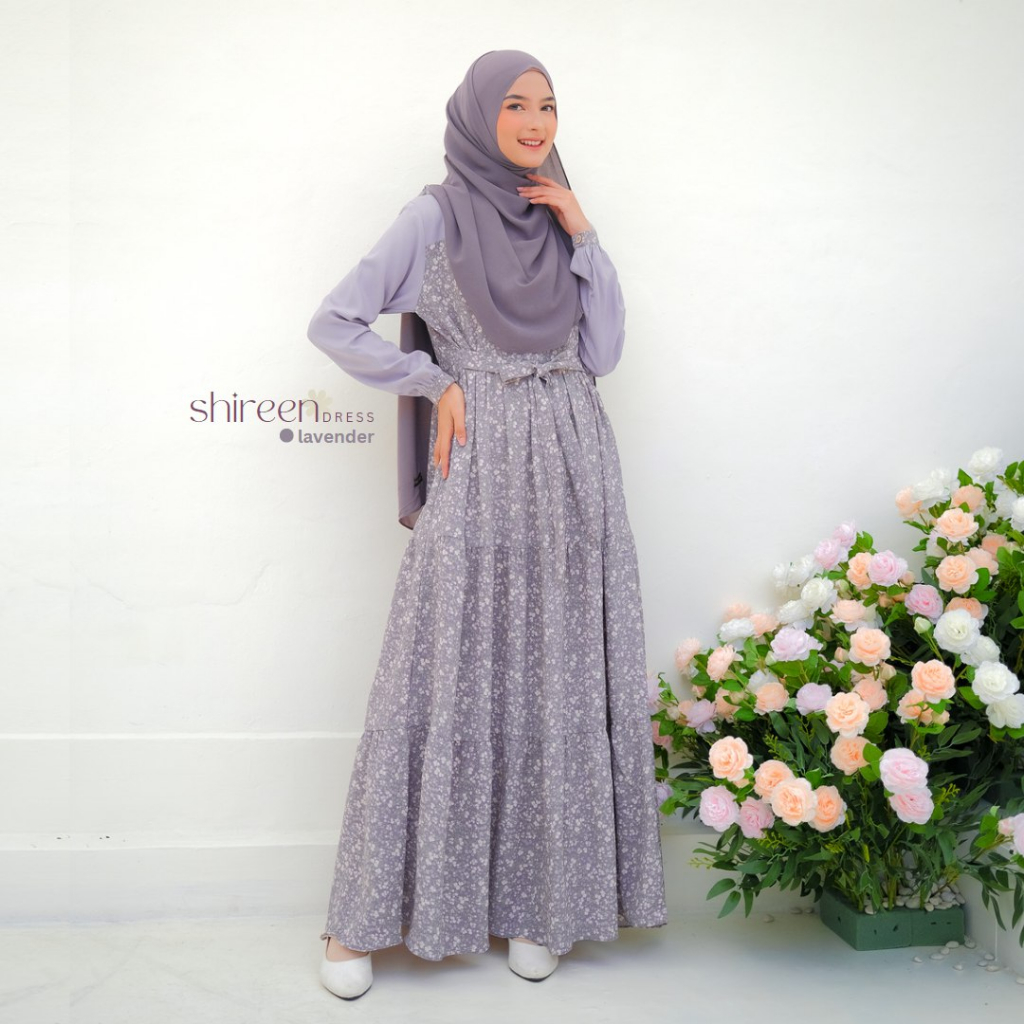 Riskirich Shireen Dress Vol 5.0 Gamis Remaja Overall Menyatu Motif Bunga Kiyowo Look Korea Style