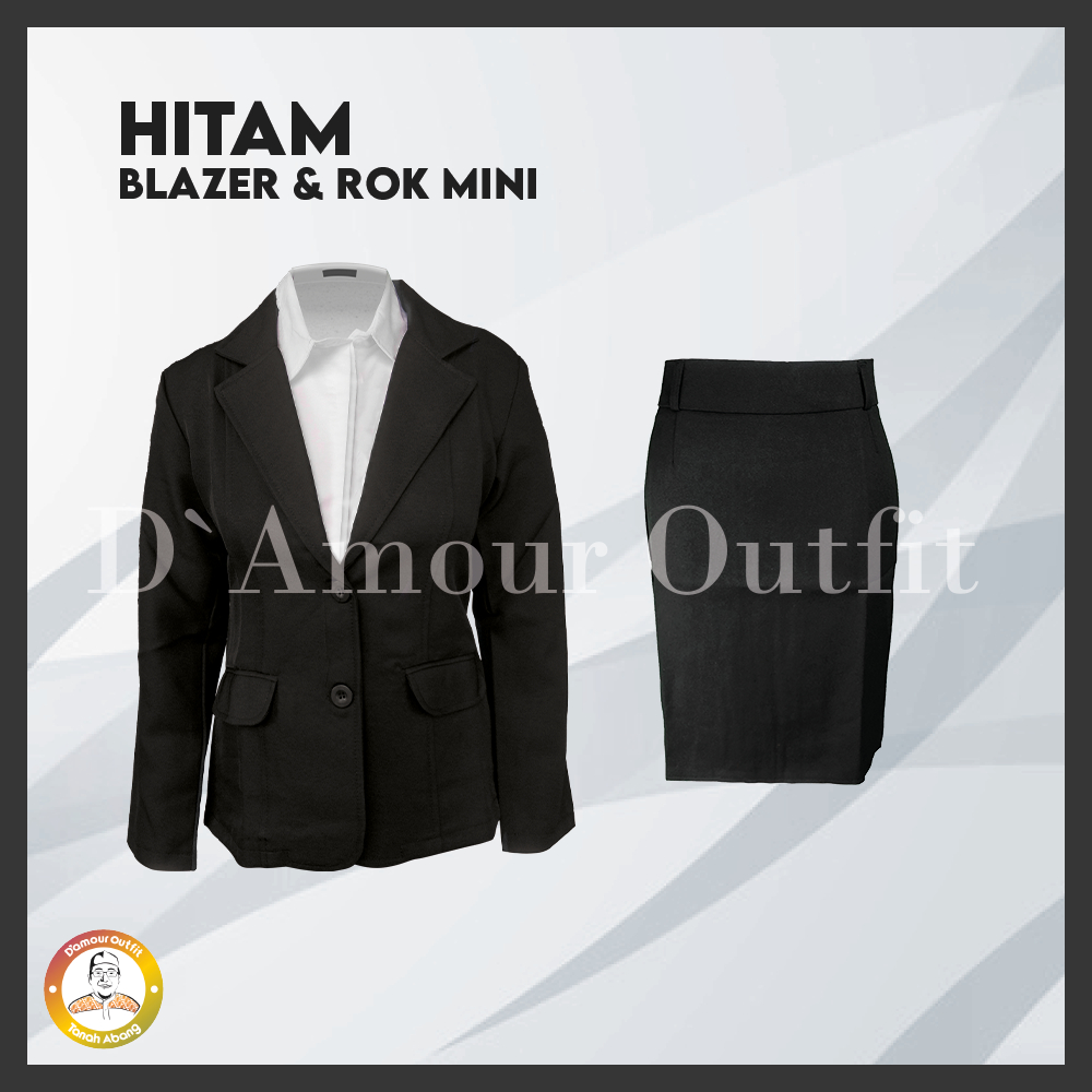 One Set Setelan Jas Blazer Rok Span Mini Pendek Wanita Stelan Jas Kerja Kantor Cewe Polos Dewasa Anak Jaket Blezer Kancing Cewek Pakaian Formal Kantoran Dasar Hitam Abu Celana Panjang Line A Rempel Jumbo Big Size Rompi Cardigan Kain Outer Perempuan Korea