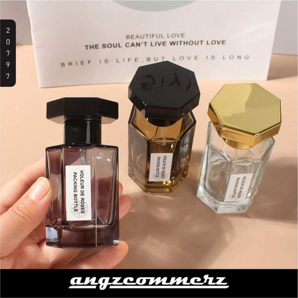 NEW BOTOL PARFUM KACA REFIL DECANT MEWAH HEXAGONAL 50 ML