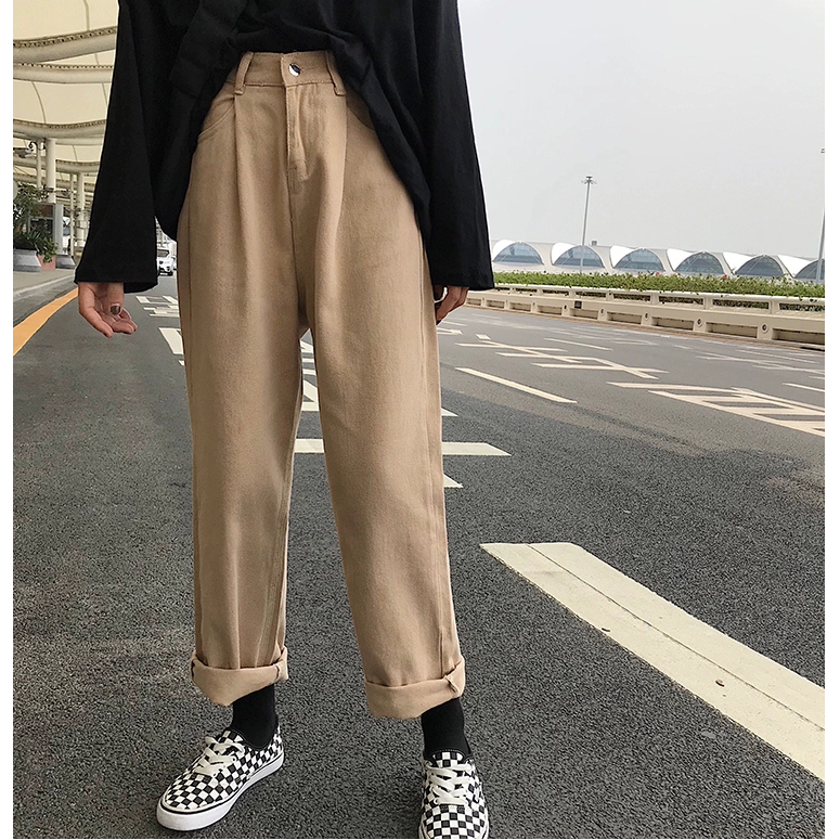 XIAOZHAINV Korean Style Celana Jeans Wanita Panjang/ Straight High Waist Pants Putih 0792