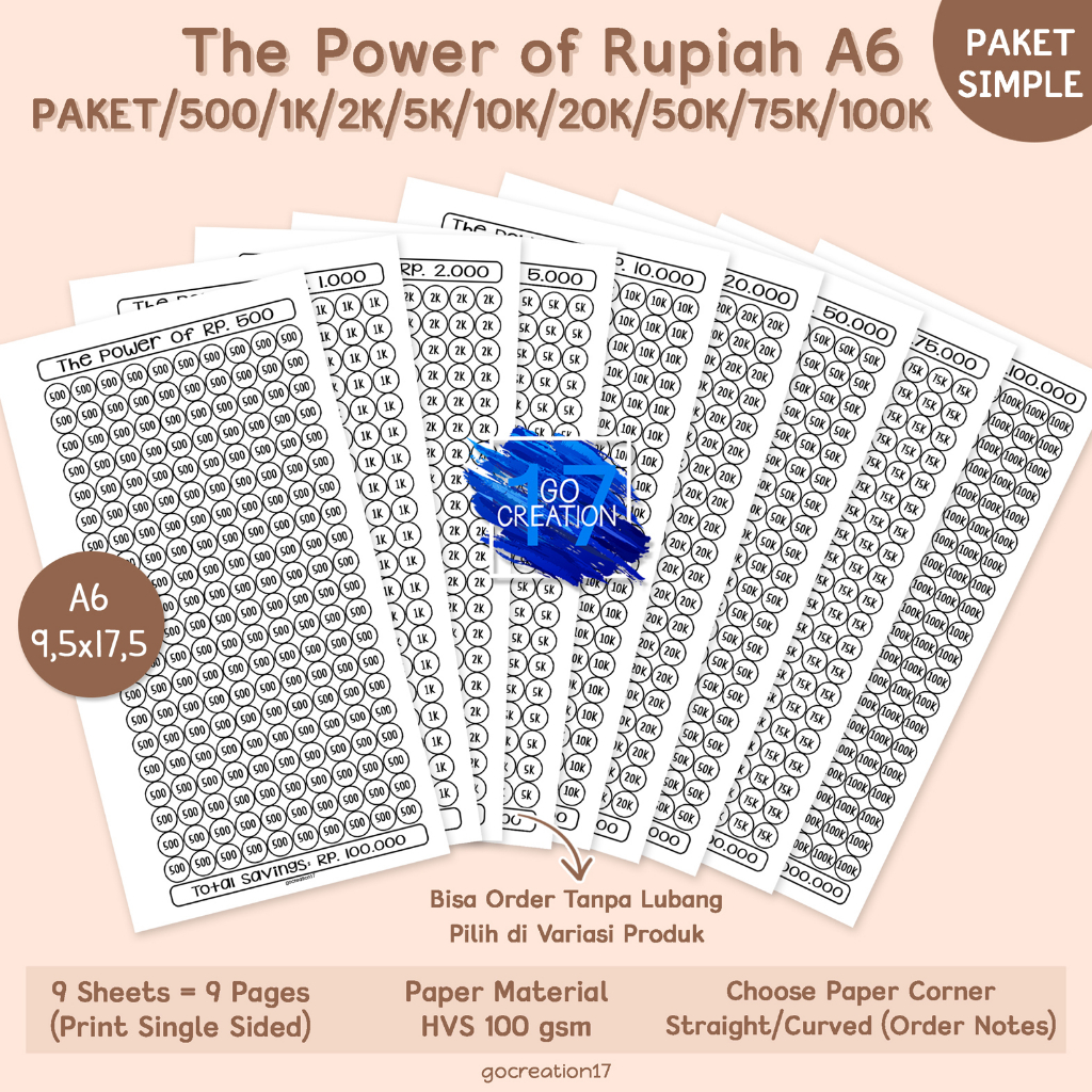 

Buku Planner Refill Kertas Isi Binder Nabung The Power Of Rupiah Saving Challenge Simple A6