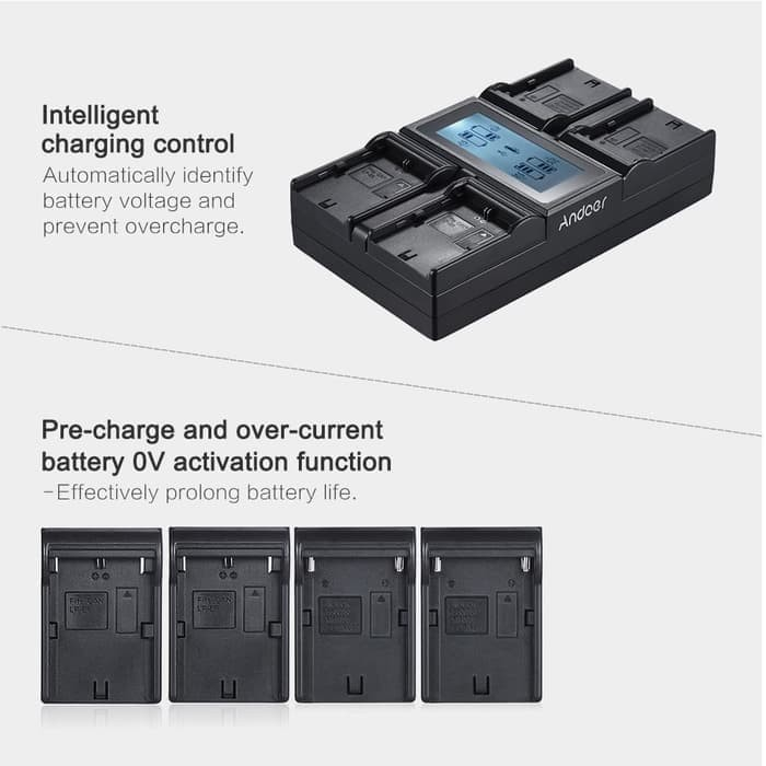 Andoer NP-FZ100 LCD Display 4-Channel Battery Charger Sony A7III A9 / Chargeran untuk battery tipe N
