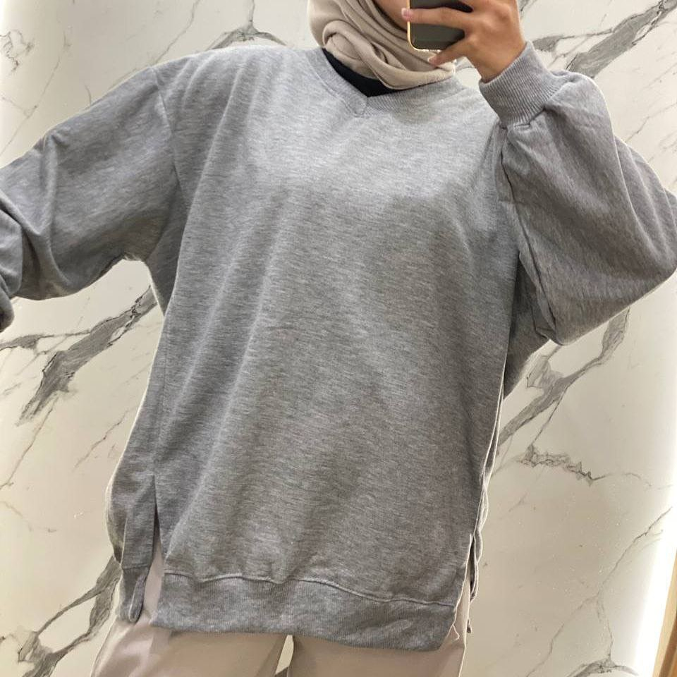 VNECK BASIC OVERSIZE SWEATER OVERSIZE KOREAN STYLE FLEECE PREMIUM