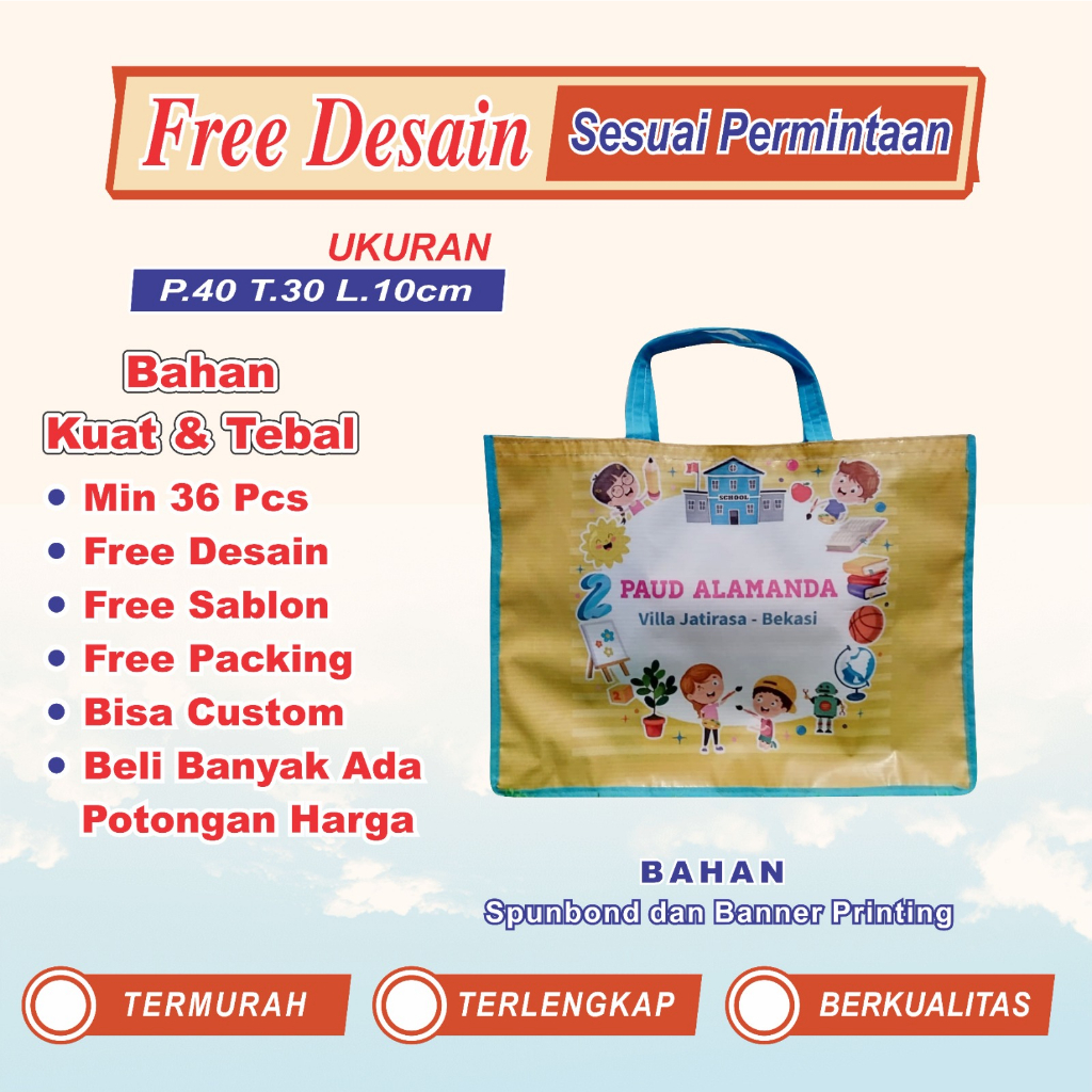 TAS PROMOSI SEKOLAH/ GOODIEBAG/ BISA COSTUM