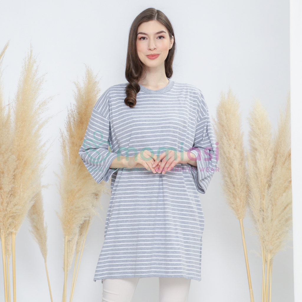 Momiasi - Kaos Stripe Oversize Wanita - Kaos Menyusui Oversize