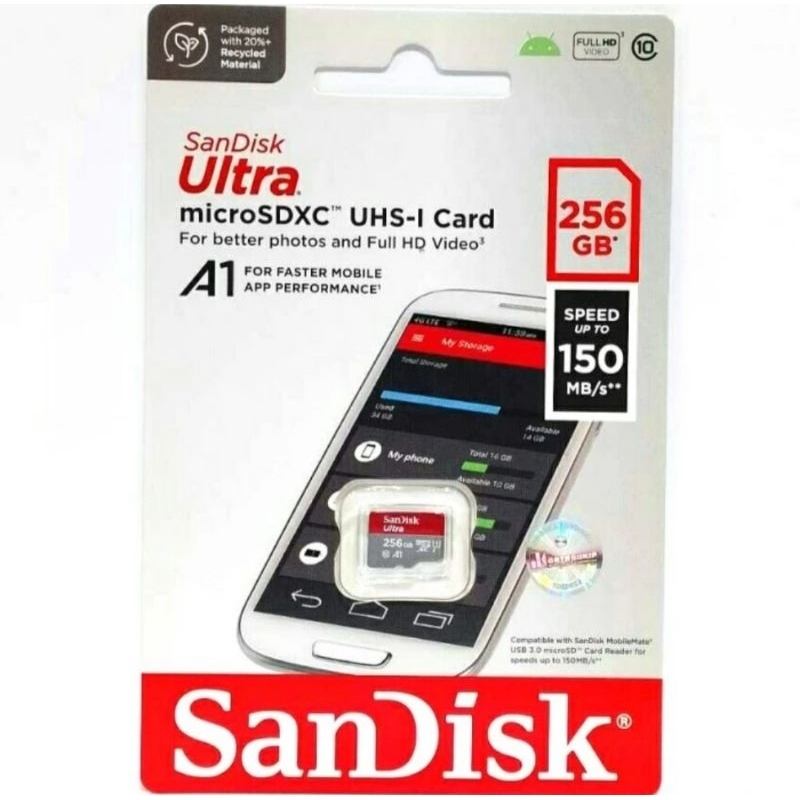 SANDISK MICROSD ULTRA 256GB 150MB/S CLASS 10 MICRO SD 256GB ORIGINAL