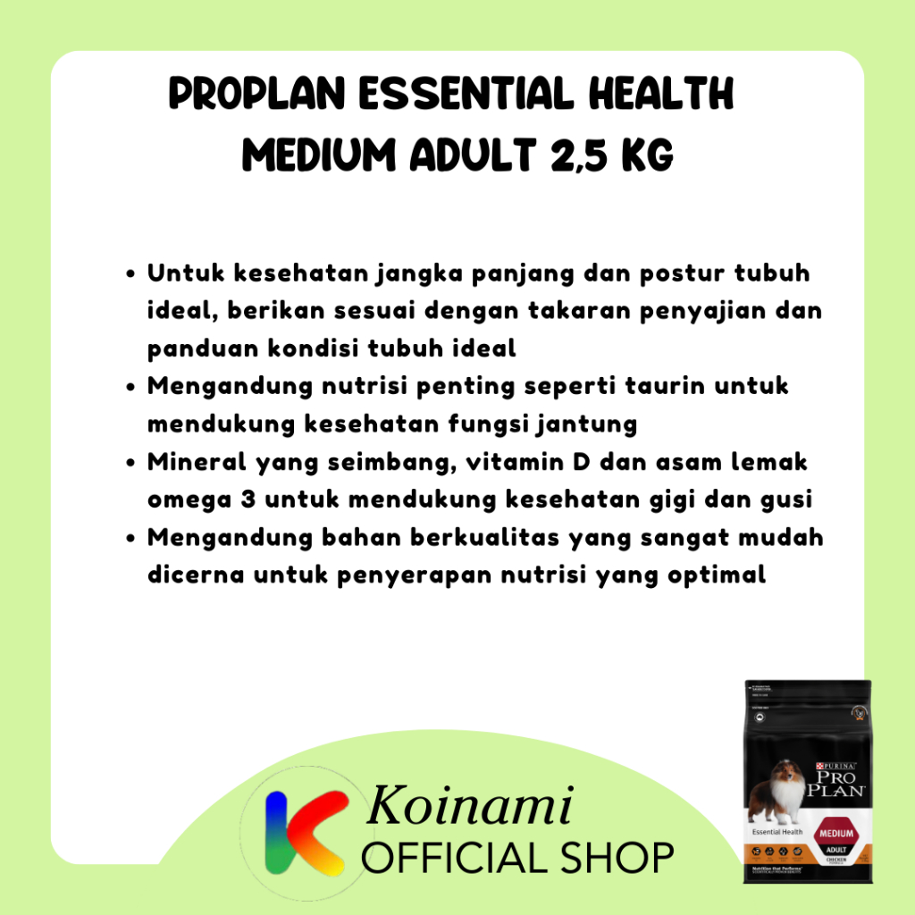 Proplan Essential Health Medium Adult Chicken 2,5 kg / Makanan Anjing Besar / Makanan Anjing Medium