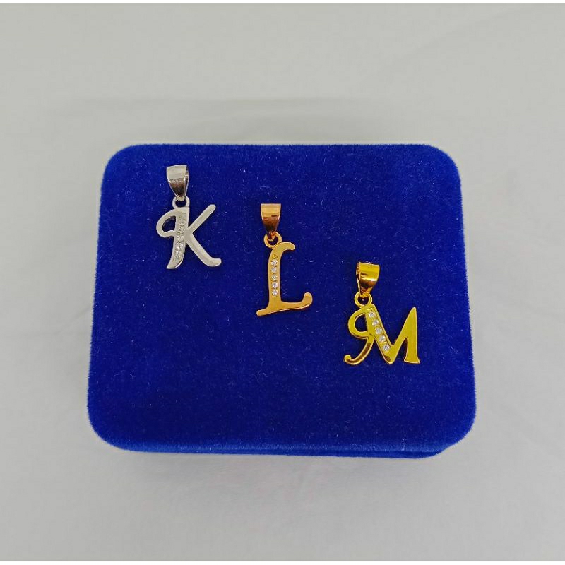 liontin huruf latin mp 1 brs/perak asli silver 925 lapis emas/perhiasan fashion terbaru