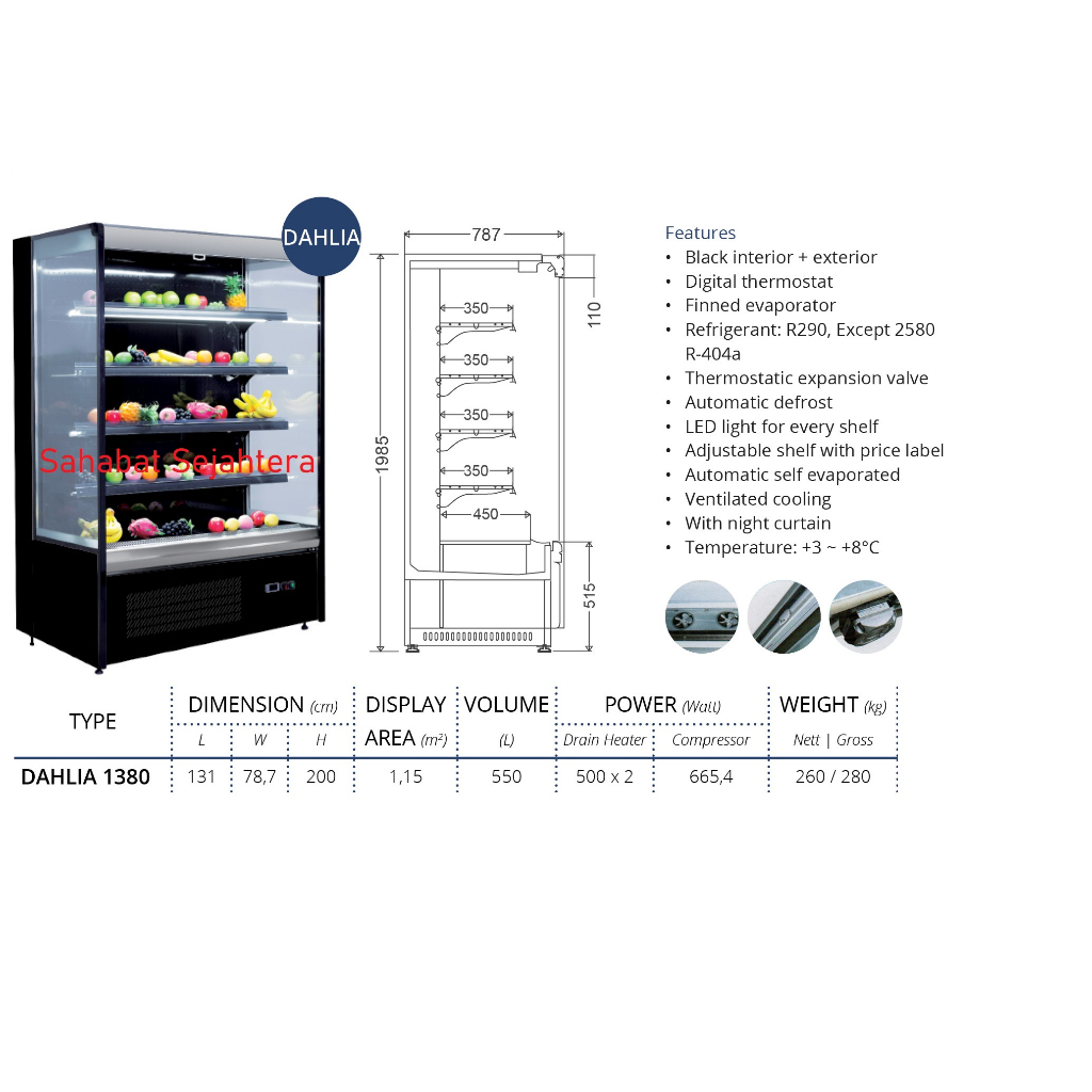 GEA Multideck Opened Chiller DAHLIA 1380 Kabinet Penyimpan Kulkas Pemajang Minuman Buah-Buahan