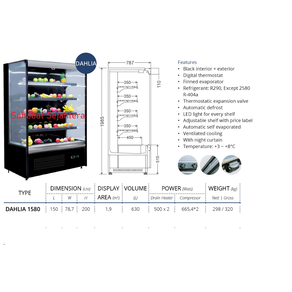 GEA Multideck Opened Chiller DAHLIA 1580 Kabinet Penyimpan Kulkas Super Market Pemajang Minuman Buah