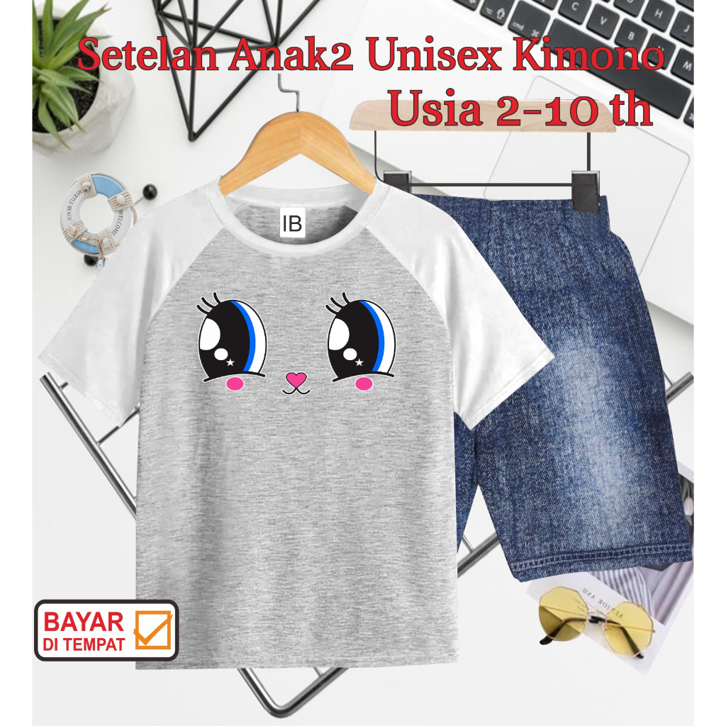 ((IB))SETELAN ANAK PEREMPUAN KIMONO SEMI JEANS/MATA DIGITAL SABLON