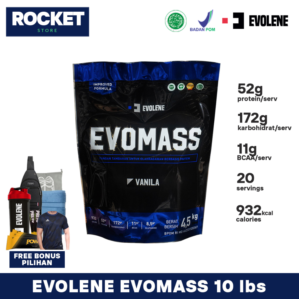 EVOLENE Evomass Gainer Vanilla 4500 gr (10 lbs) Rasa Vanila