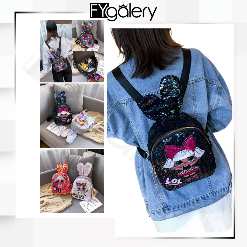 FYGALERY FYG1399 Tas Ransel Anak Sequin Usap Glitter Karakter LOL Telinga Kelinci Murah