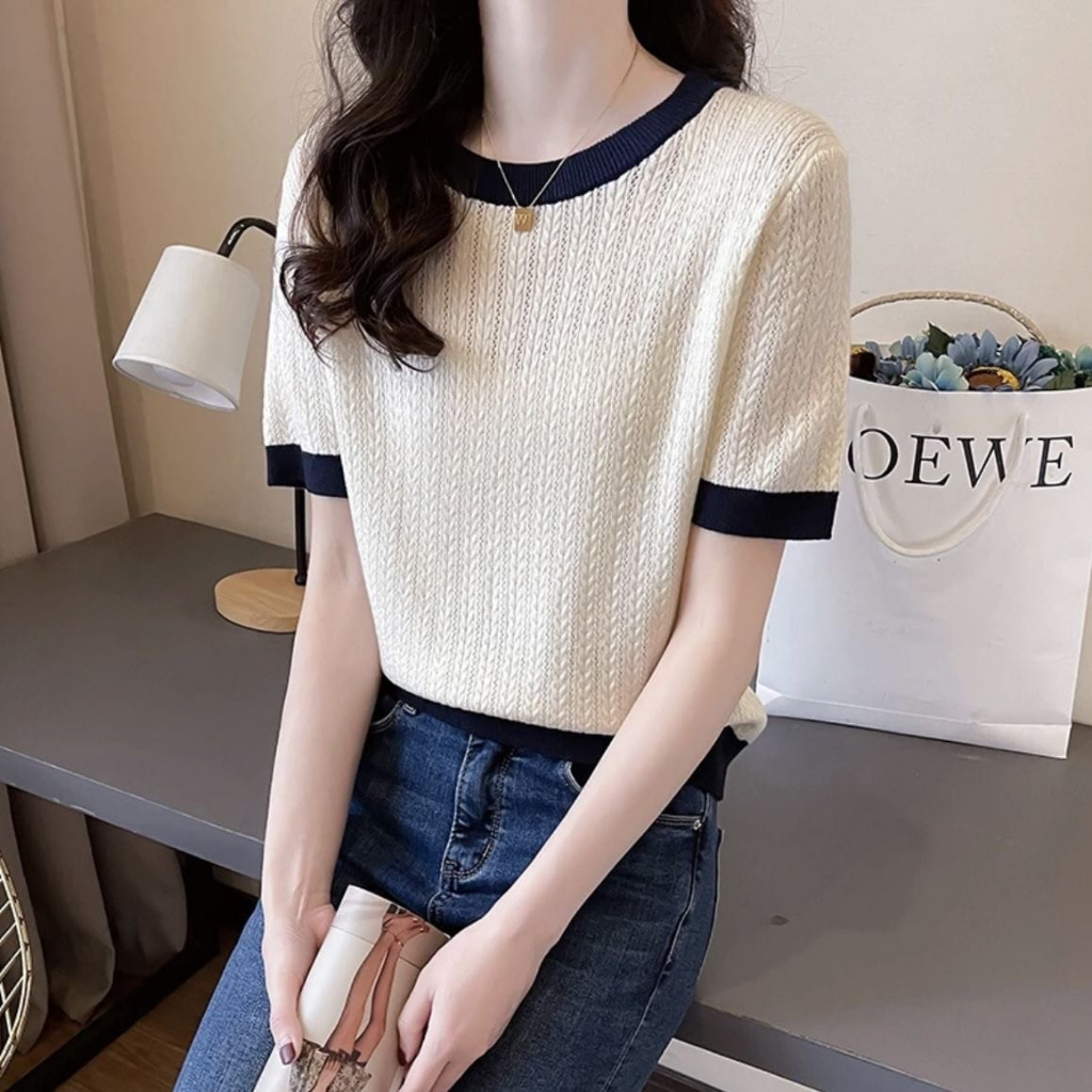 Citra Top Knit Import - Kaos Rajut Polos Atasan Wanita Import TM (28101)