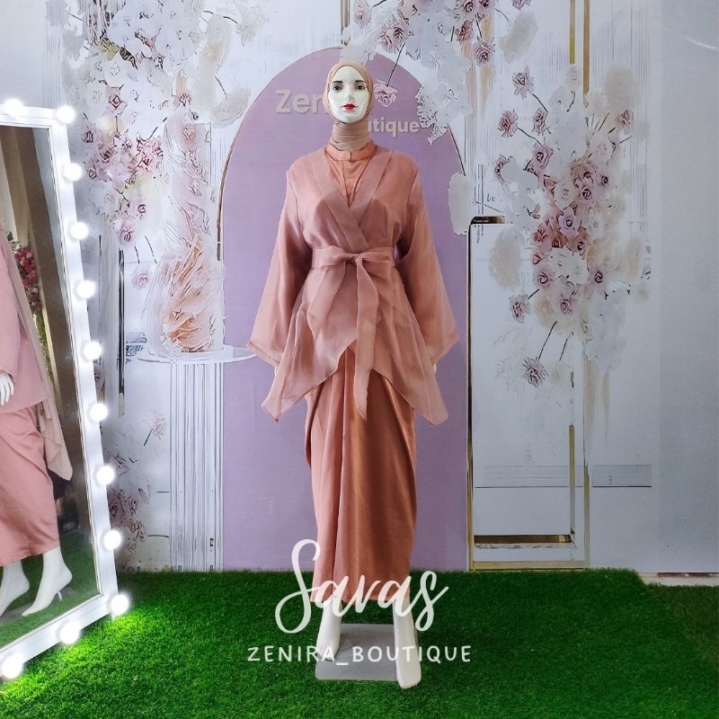 SARAS Baju Pesta Inner model draperi sepan dan Outer Organza model kimono / Dress Kondangan / Lamaran / Braidsmaids murah / Gamis remaja / wisuda / couple