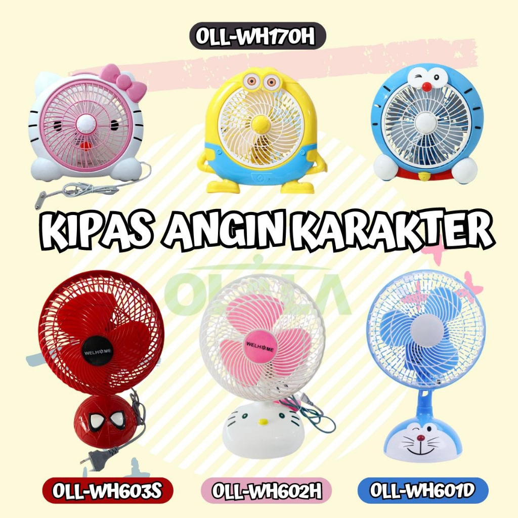 KIPAS ANGIN KARAKTER 10 INCH PORTABLE MINI BOX FAN CHARACTER OLL-WH601D / OLL-WH602H / OLL-WH603S