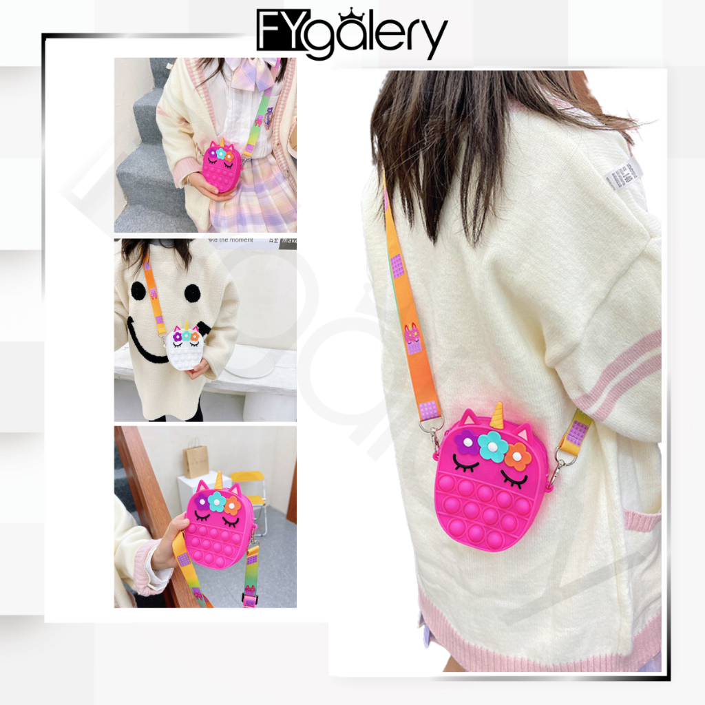 FYGALERY FYG1442 Tas Pop It Jelly Rubber Motif Unicorn Oval Tas Selempang Anak Lucu Tas Pop It Unicorn Tas Selempang Mini