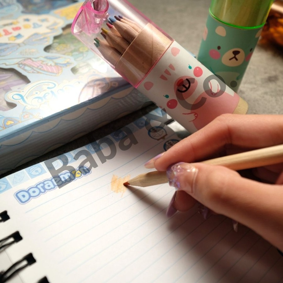 PENSIL WARNA TABUNG CUTE ANIMAL 1 SET ISI 12 PCS PLUS RAUTAN LUCU IMUT