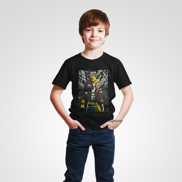 Kaos Anak Distro Cowok Laki-Laki premium Lengan Pendek ONE PIECE ORANG TOPI HITAM groverti airlane point Bandung Abadigrosir