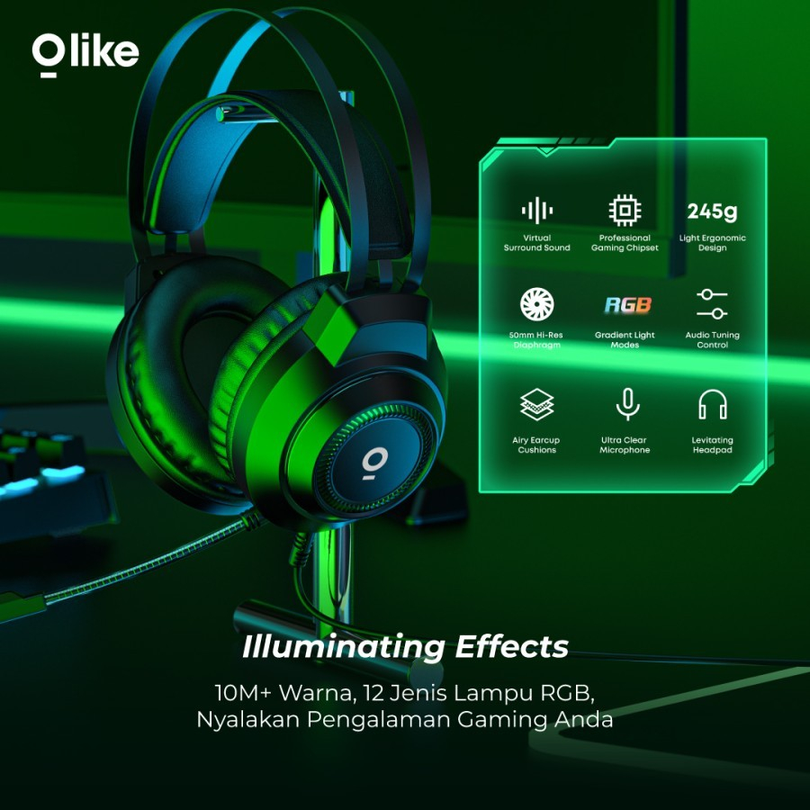 Olike GH1 Headphone Headset Gaming with Mic RGB LED Light - spt Gamen