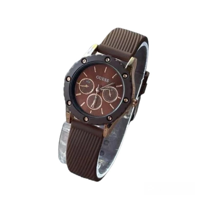 (Cod)Jam Tangan Wanita Fashion Gues Crono3 Baut Varisi Strap Karet/Rubber(Dikirim Jakarta)