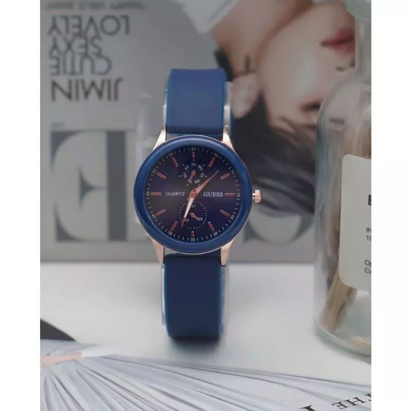 (Terima Cod)Jam Tangan Wanita Fashion Gues Crono2 Varisi Polos Strap Rubber/Karet(Dikirim Jakarta)Seller