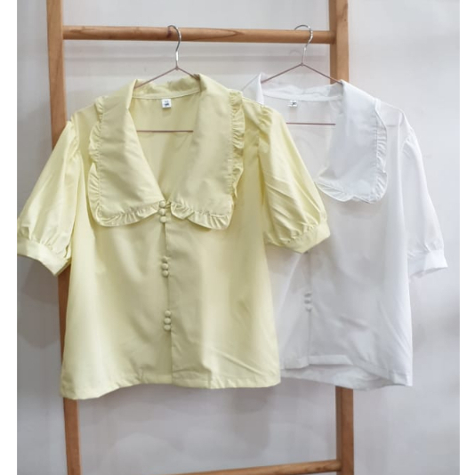 RAISA COLLAR TOP BLOUSE KEMEJA ATASAN PENDEK WANITA CEWEK IMPORT / BAJU KOREA /KOREAN STYLE