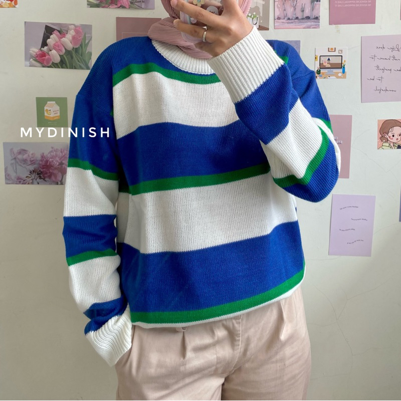 Malika Sweater Rajut Motif Blaster Korean Style Kekinian