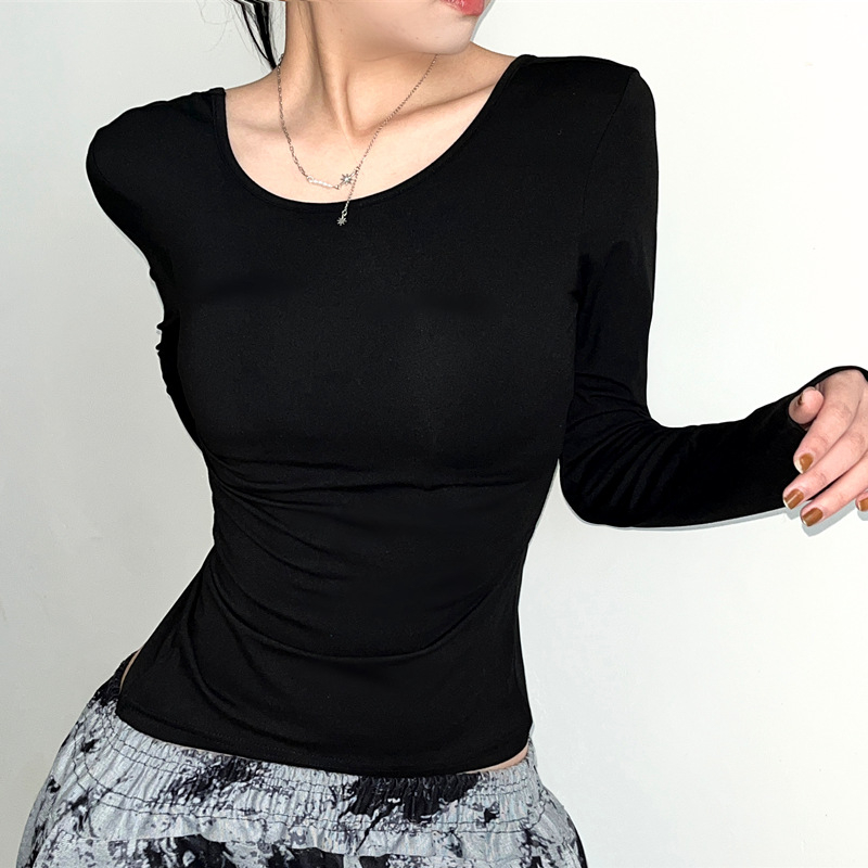 【AMY J】Korean Long Slevees Backless  T-Shirt  7598 ( S/M/L)