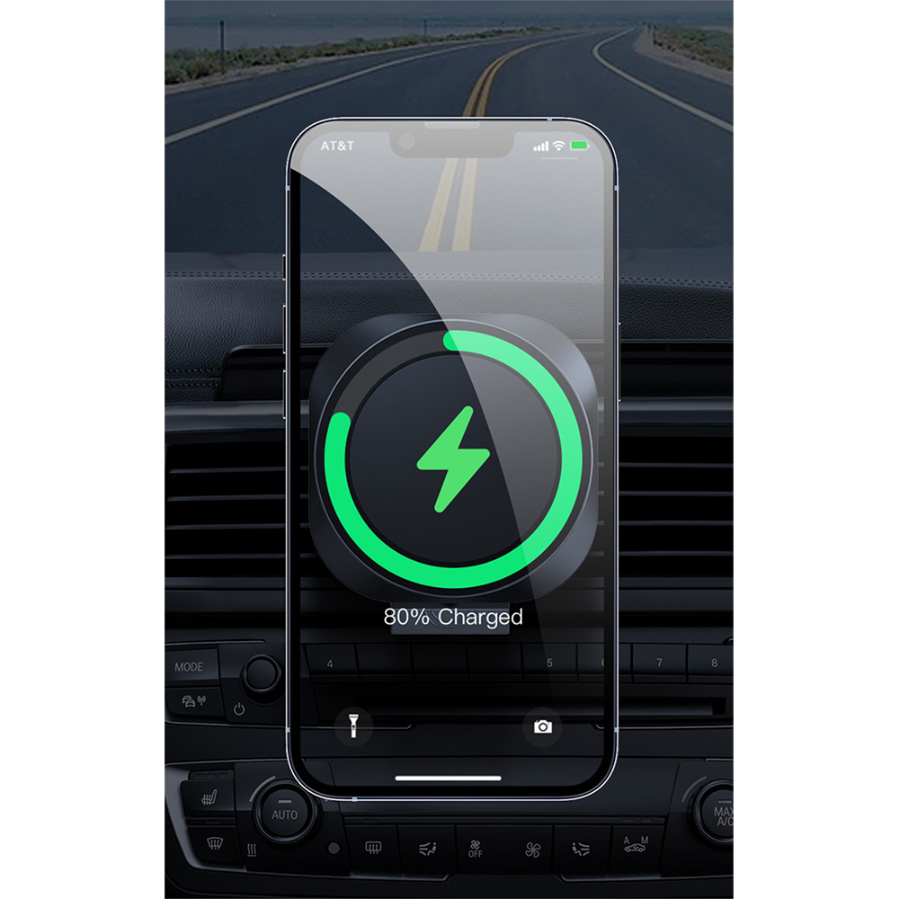 Wireless Charger Magnetic Phone Holder Car Fast Charging 15W - R988 - Black