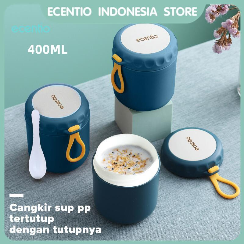 ecentio cangkir sup tahan panas free sendok anti tumpah food jar breakfast cup portable tempat soup mangkuk sup makanan mug sup