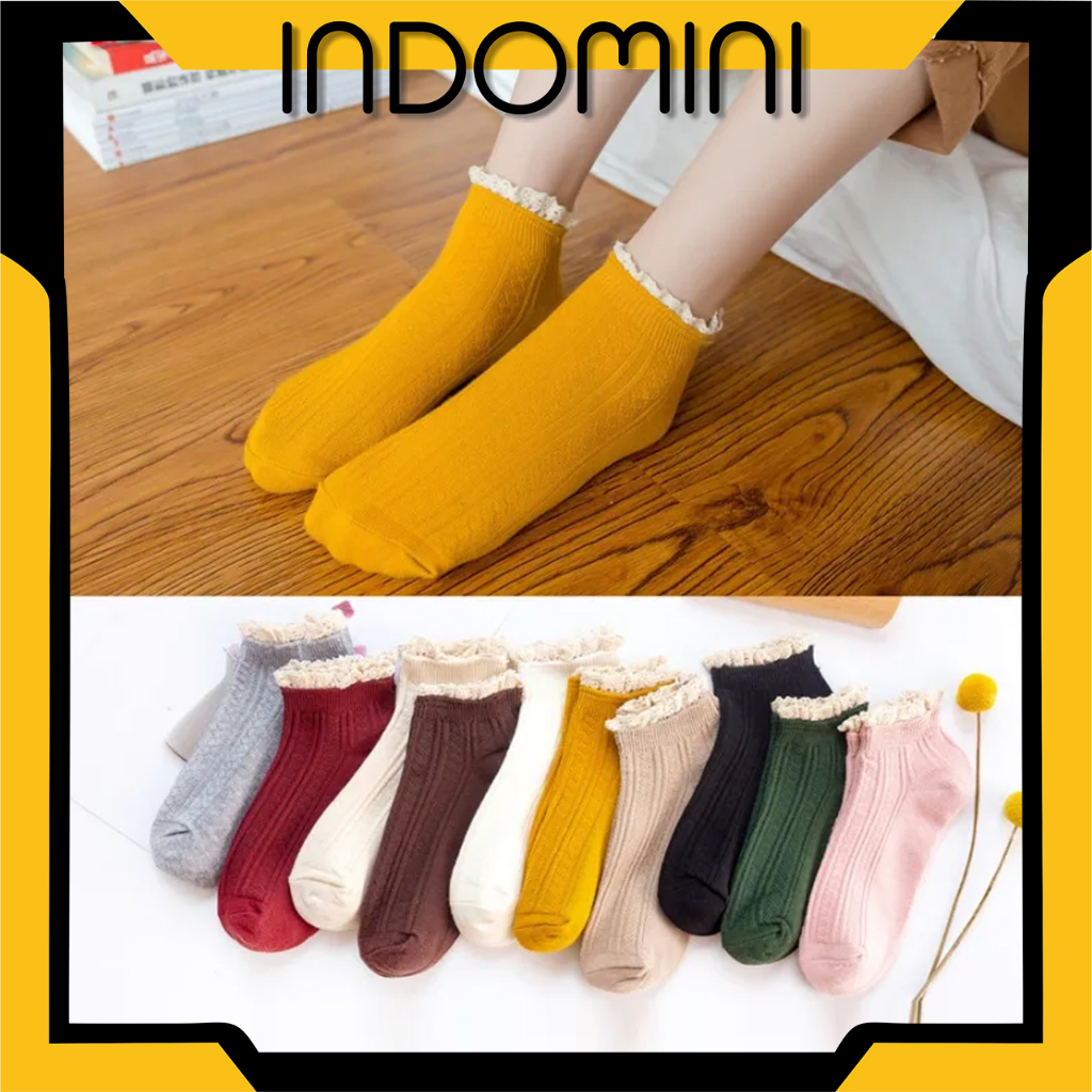 INDOMINI Kaos kaki Renda Wanita Motif Lucu Simple Gaya Korea / Kaoskaki Pendek Semata Kaki Import / Kaus Kaki Perempuan KK119