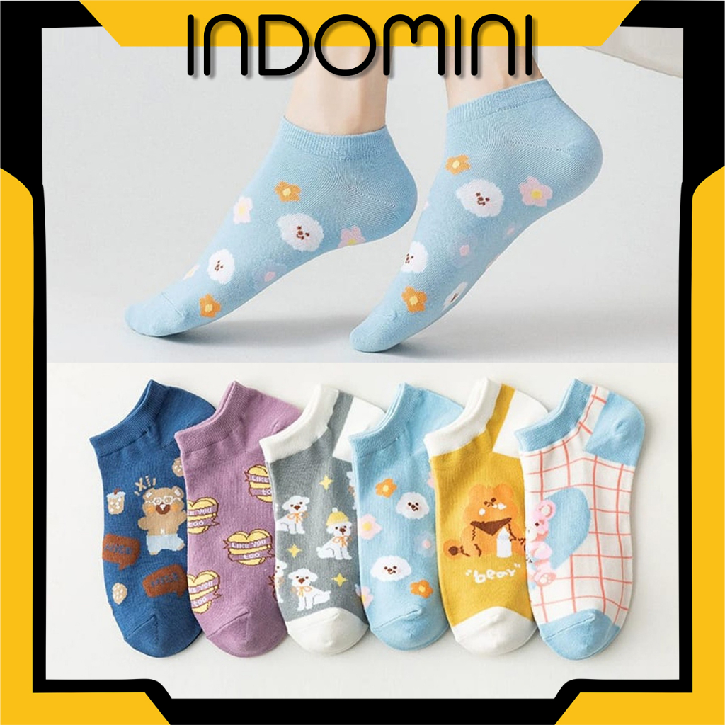INDOMINI Kaos Kaki Fashion Wanita Korea Style Motif Kartun Karakter Women Sock Import KK120