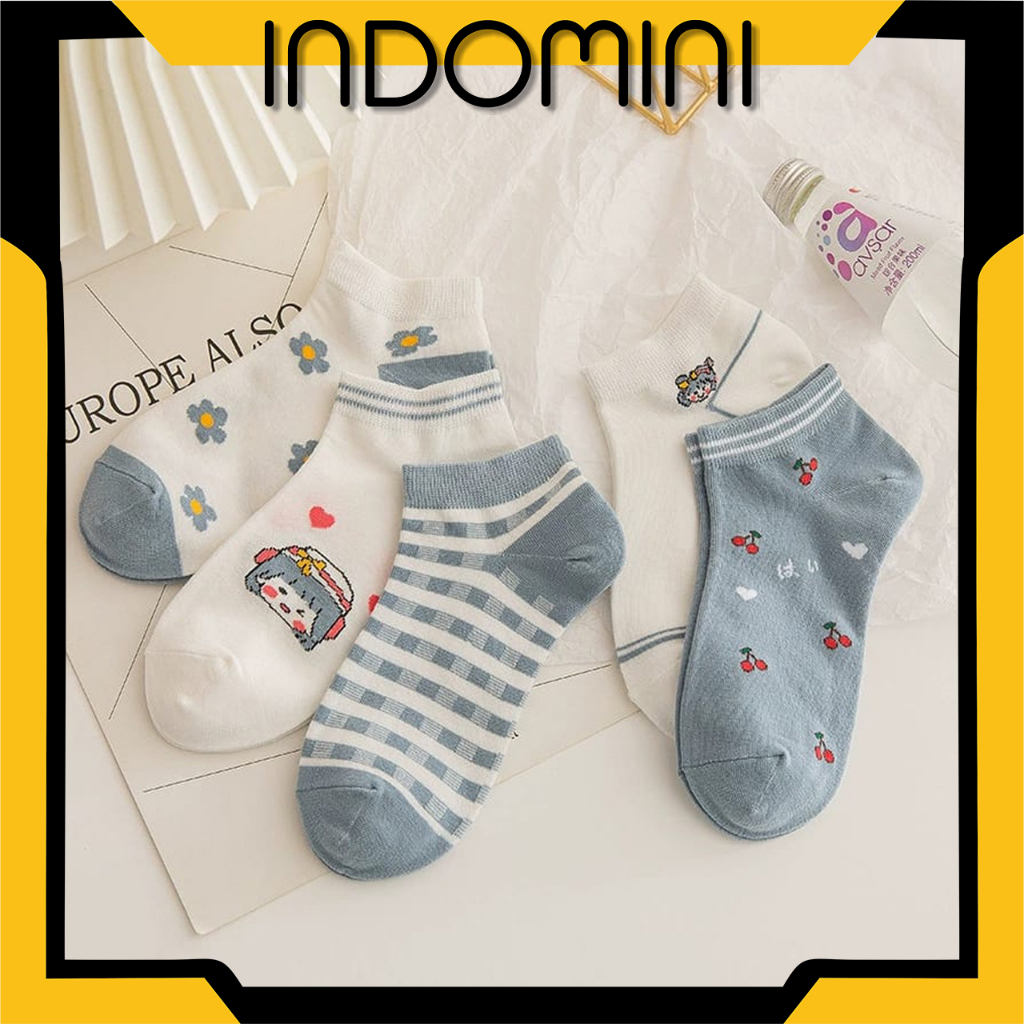 INDOMINI Kaos Kaki Wanita Motif Lucu Nyaman Ankle Kaos Kaki Wanita Motif Gadis Bunga Fashion Korea KK121