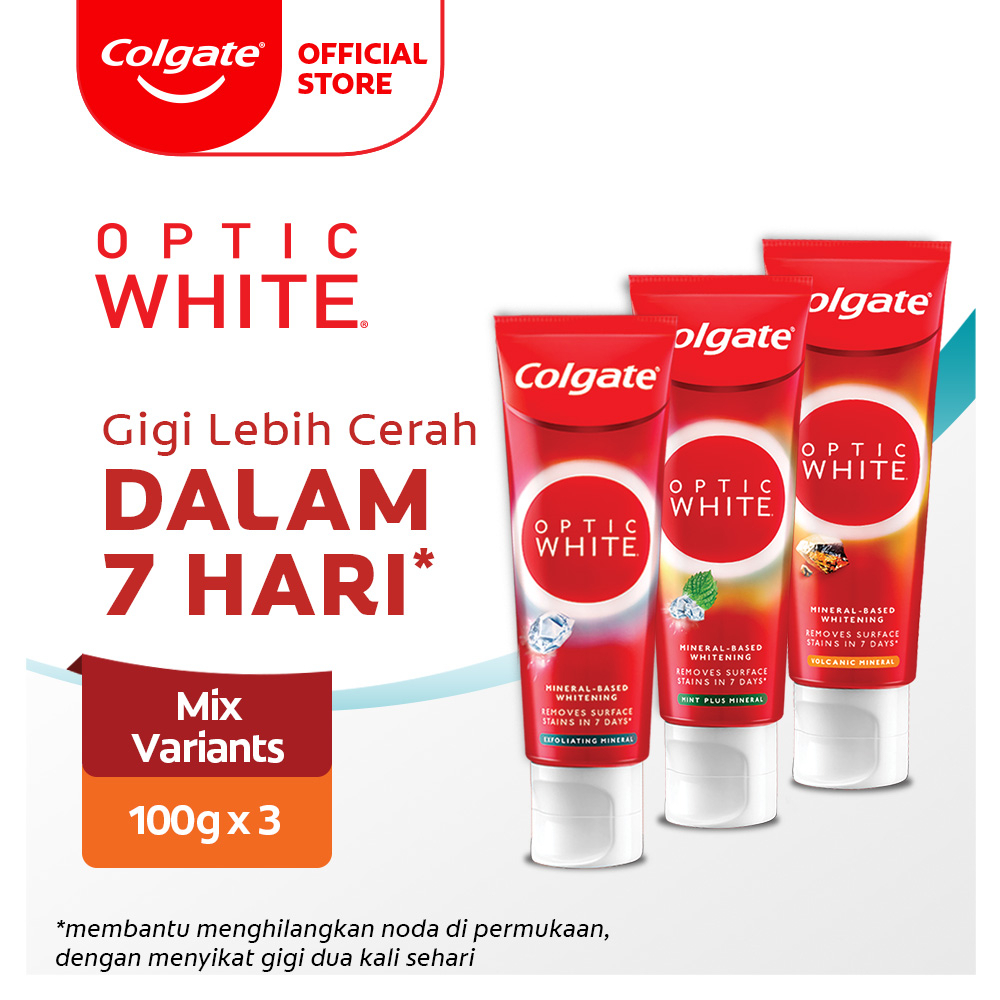 Colgate Optic White Whitening Toothpaste 100g Mix - Pasta Gigi (3pcs)