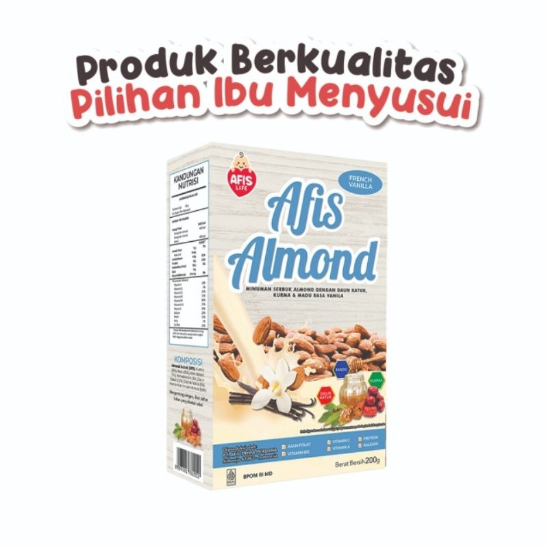 Afis Life Susu Almond variant Belgian Chocolate/stroberi/vanila/original Daun Katuk, Kurma, Madu &amp; DHA