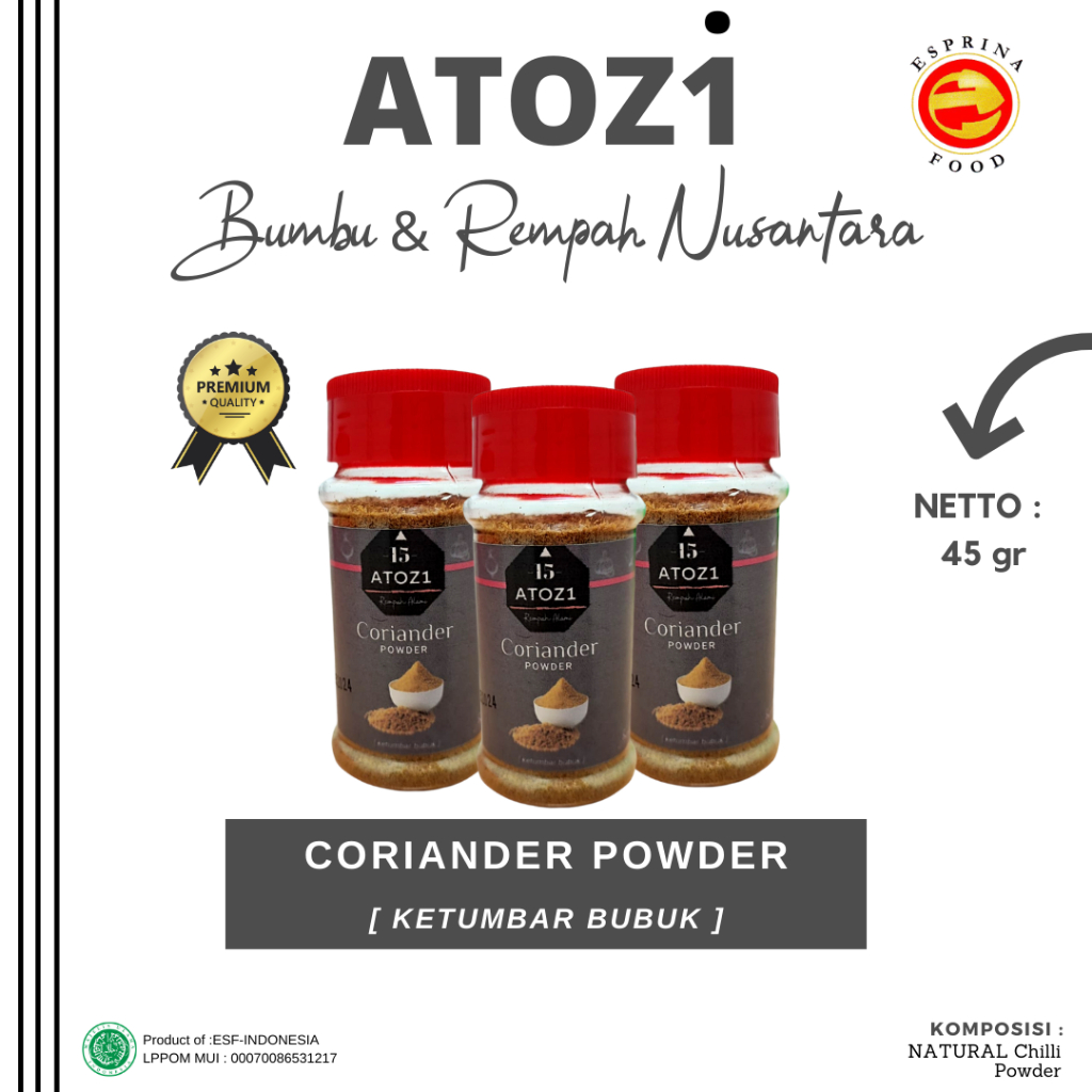 

KETUMBAR BUBUK - Coriander Powder - ATOZI - Kemasan botol 45 gram