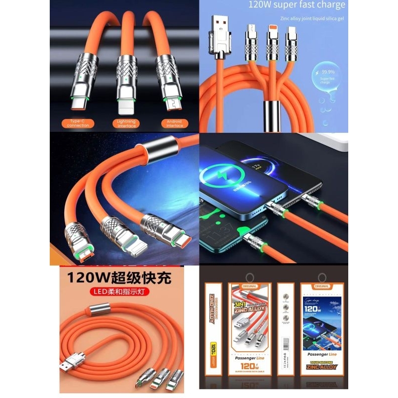 KABEL DATA 3 IN 1 120W FAST CHARGING ORIGINAL GT - 120W