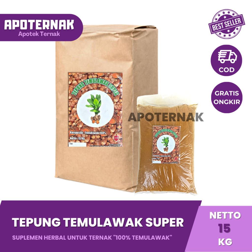 TEPUNG TEMULAWAK SUPER 1 Kg | Suplemen Herbal Untuk Hewan | 100% Temulawak