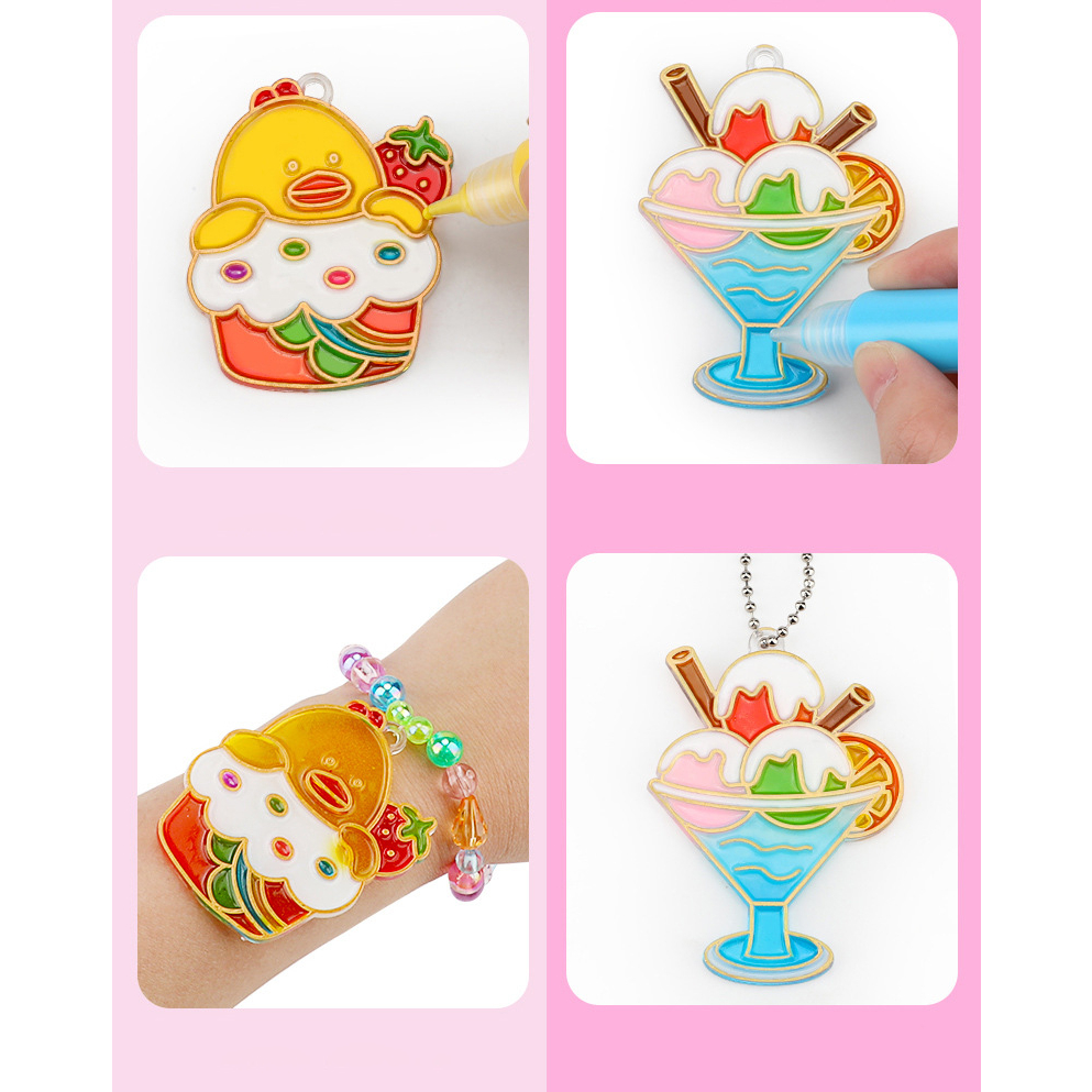 6/12/20/32 PCS DIY Mainan Anak Perempuan DIY Sticker Crystal Painting Liontin Gelang Gantungan Kunci Mainan Edukasi Kue Dongeng Hewan