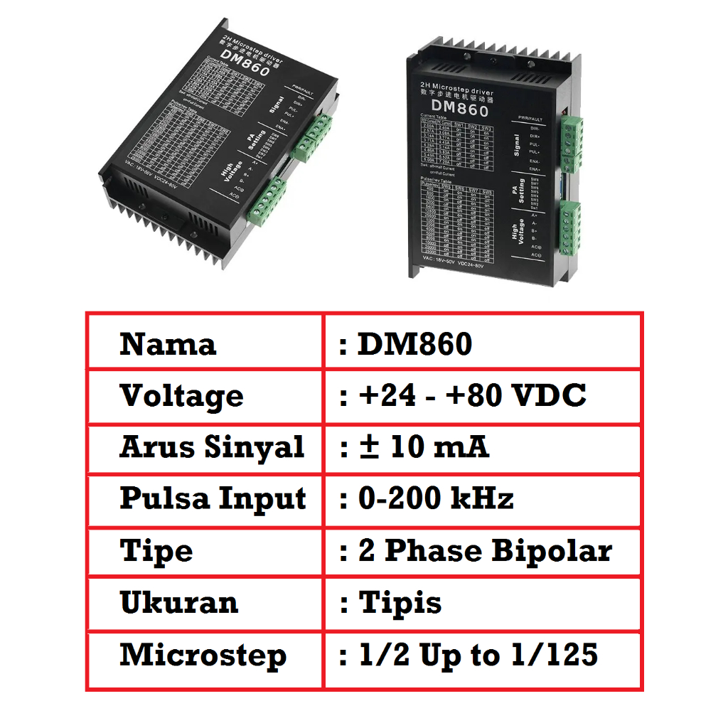 [HAEBOT] Motor Driver Stepper Nema 23 34 86 DM860 24V - 80V 7.2A CNC 57 Microstep Pengontrol 2 Phase Bipolar DC Router Laser Plasma Microstepping Dinamo