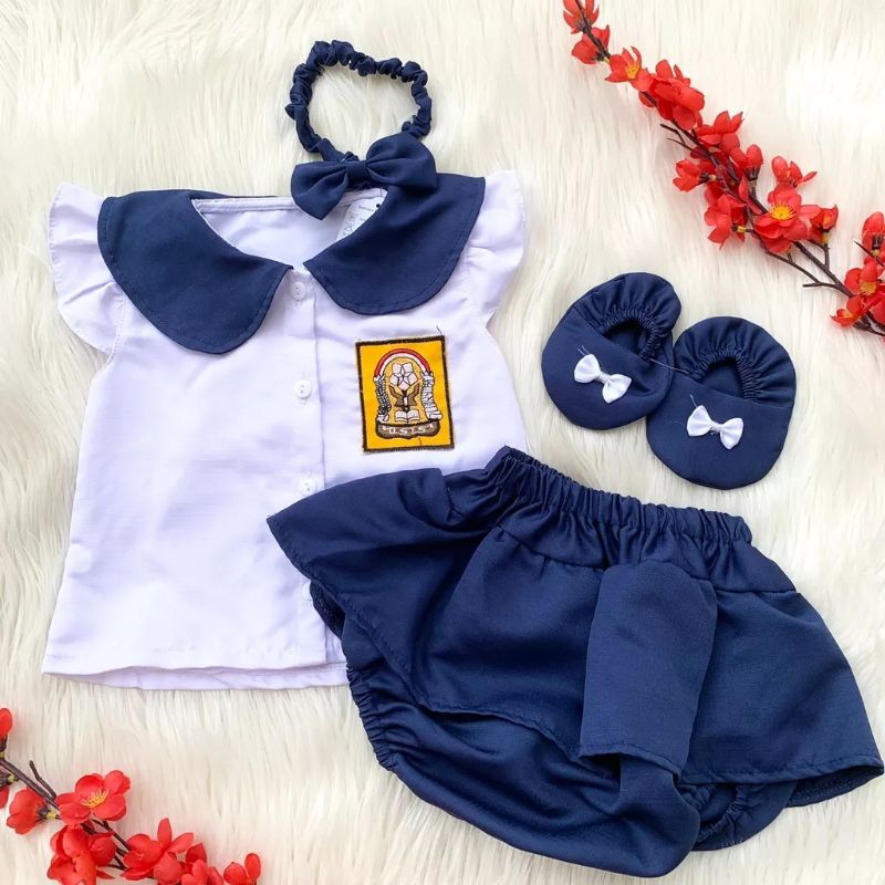 [GET 4in1] Set jumper bayi perempuan 0-12 bulan set jumper bloomers free bando sepatu motif seragam SD SMP SMA CORRY SET / sweet khaki jumpsuit set