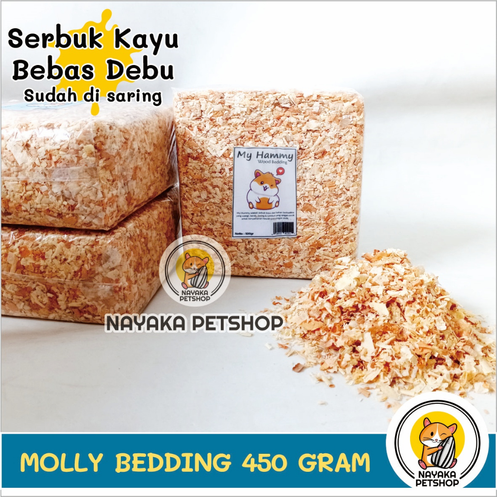 Molly 450 gr BEBAS DEBU Serbuk Kayu Hamster Alas Kandang Bedding Serbuk Serutan Kayu Hewan Hamster Marmut Landak Mini Tupai Gerbil Tikus